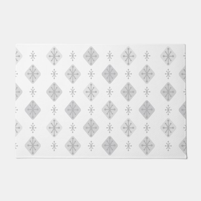 Midcentury Starbursts Diamonds Light Grey Doormat (Front)