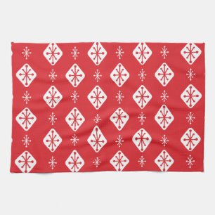Midcentury Starbursts Diamonds Red Kitchen Towel
