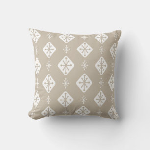 Midcentury Starbursts Diamonds Taupe Throw Pillow