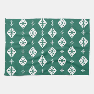 Midcentury Starbursts Diamonds Teal Kitchen Towel