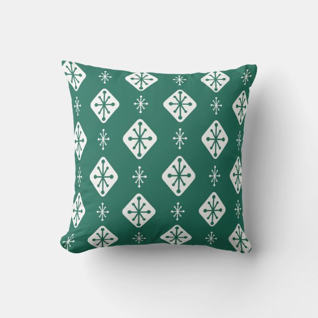 Midcentury Starbursts Diamonds Teal Throw Pillow (Front)