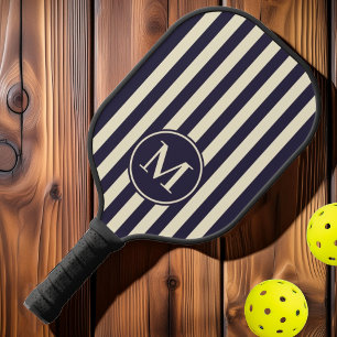 MidCentury Striping Modern Midnight Ocean Monogram Pickleball Paddle