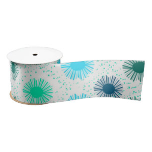 Midcentury Sunburst Design in Shades of Blue   Satin Ribbon
