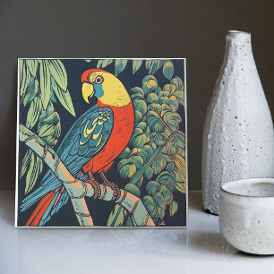 Midcentury Tropics: Vivid Parrot & Botanical Green Tile
