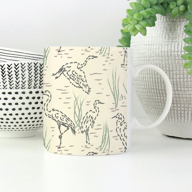 Midday Egrets - Along the River - birds pattern. Coffee Mug (Creator Uploaded)