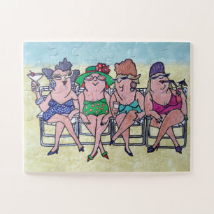 MIDDLE AGED BATHING BEAUTIES FUNNY AT THE BEACH JIGSAW PUZZLE