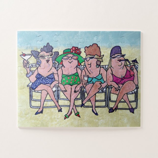 MIDDLE AGED BATHING BEAUTIES FUNNY AT THE BEACH JIGSAW PUZZLE (Horizontal)