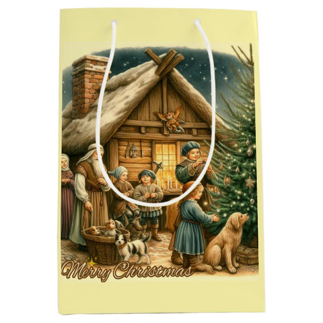 Middle Ages Rustic Christmas Medium Gift Bag (Front)