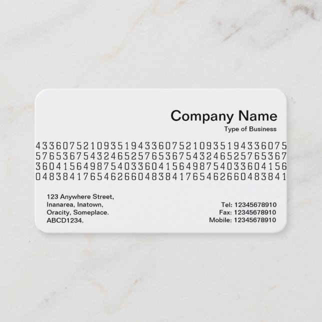 Middle Band - Random Numbers Business Card (Front)