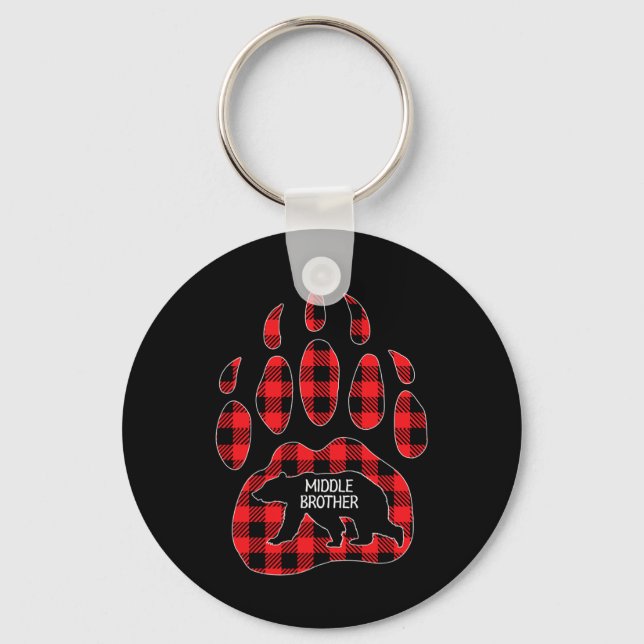 Middle Brother Bear Red Plaid Buffalo Middle Broth Keychain (Front)