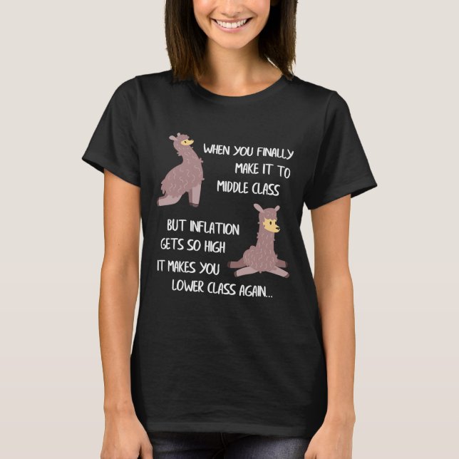 Middle Class Sloth Working Class Llama  Meme Infla T-Shirt (Front)