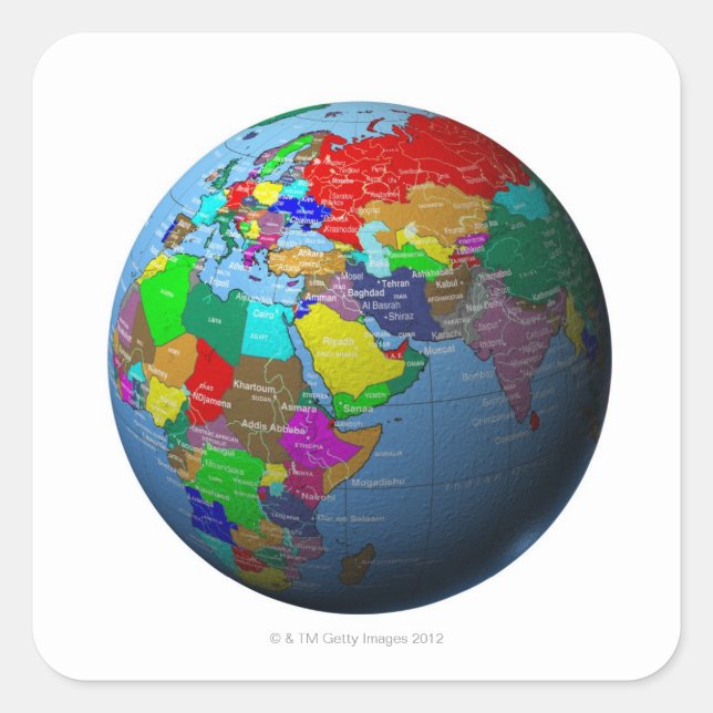 Middle East on Globe Square Sticker (Front)