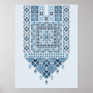 Middle Eastern Arab Modern Cute Blue Tatreez  Poster
