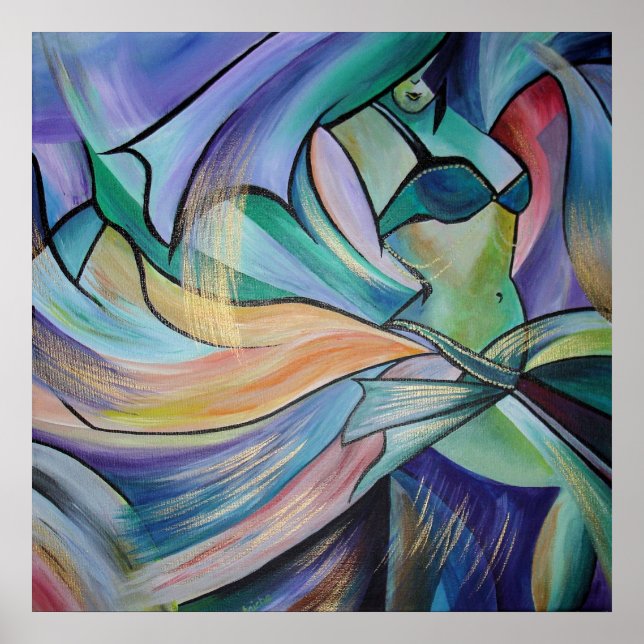 Middle Eastern Belly Dancer With Pastel Veils Poster (Front)