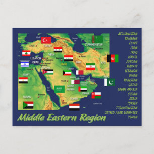 Middle- Eastern countries geographic map with flag Postcard