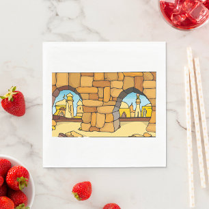 Middle Eastern Desert City Through Ancient Arch  Napkin