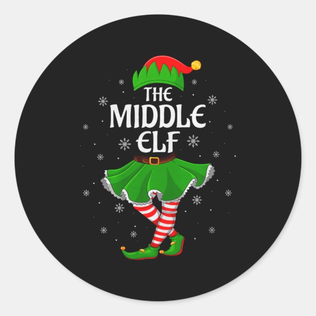 Middle Elf Christmas Family Girls Women Elf Squad  Classic Round Sticker (Front)