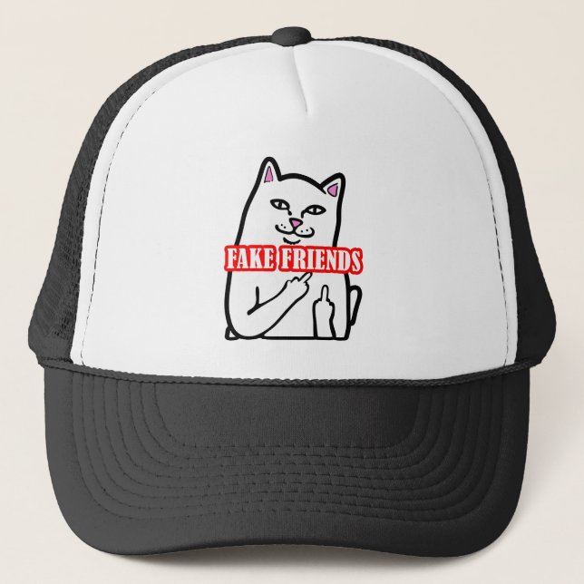Middle Finger Fake Friends Trucker Hat (Front)