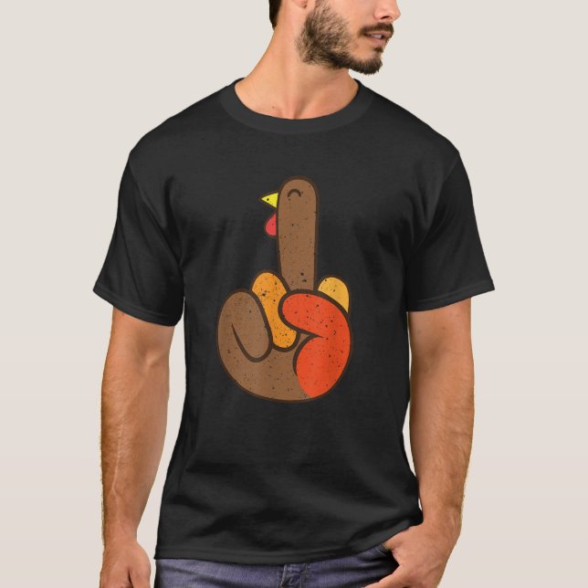 Middle Finger Turkey Grateful Funny Thanksgiving M T-Shirt (Front)