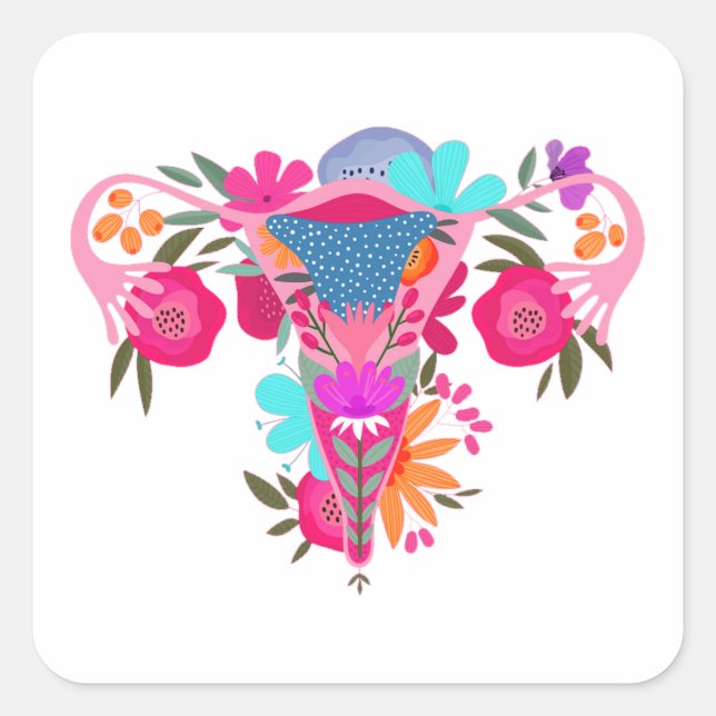 middle finger uterus pro choice square sticker (Front)