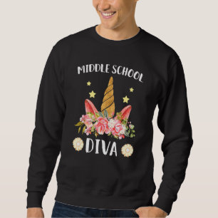 middle school Diva First day of school unicorn mag Sweatshirt