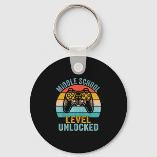 Middle school level unlocked retro video game back keychain