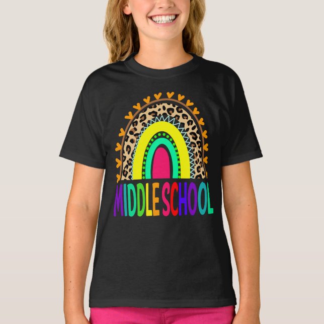 Middle School Rainbow Leopard Back To School T-Shirt (Front)
