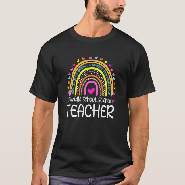 Middle School Science Teacher Boho Rainbow Appreci T-Shirt (Front)