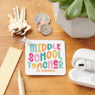 Middle School Teacher   Custom Colourful Retro  Keychain
