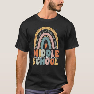 Middle School Teacher Groovy Retro Teacher Rainbow T-Shirt