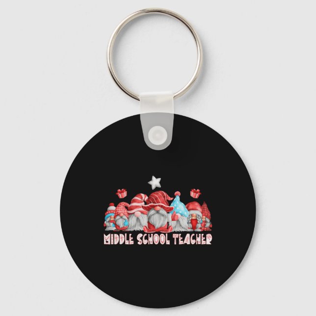 Middle School Teacher Job Christmas Gnome Ck To Sc Keychain (Front)
