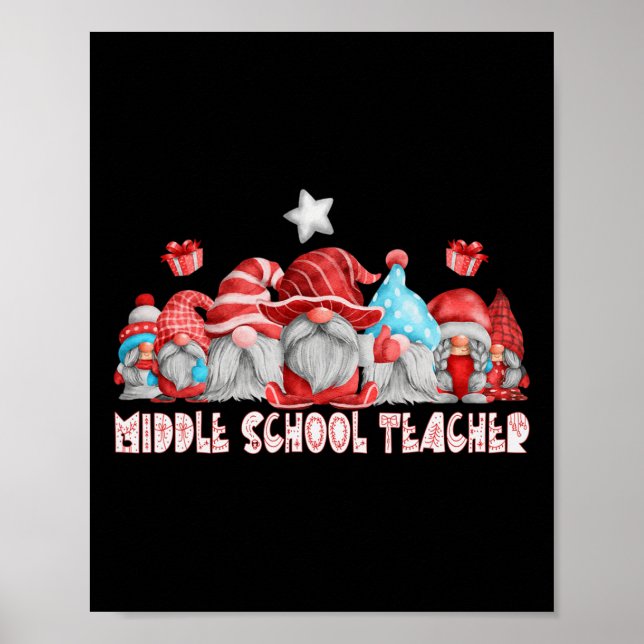 Middle School Teacher Job Christmas Gnome Ck To Sc Poster (Front)