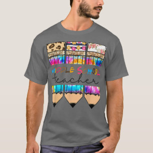 Middle School Teacher Leopard Tie Dye Pencil Back T-Shirt