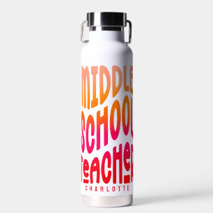 Middle School Teacher Red Orange Gradient Water Bottle
