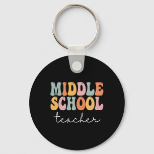 Middle School Teacher Retro Groovy Happy First Day Keychain