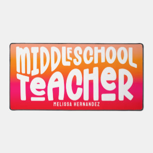 Middle School Teacher Text Design Orange Red Ombre Desk Mat