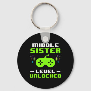 Middle Sister Level Unlocked Gaming Gamer Older Si Keychain