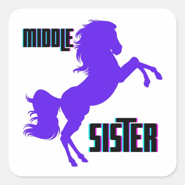 Middle Sister Purple Pony Rearing Square Sticker (Front)