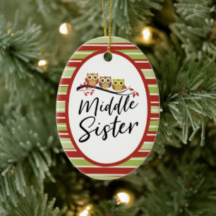 Middle Sister Three Owls Matching Sister Ceramic Ornament