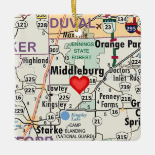 Middleburg Florida Map Ceramic Ornament