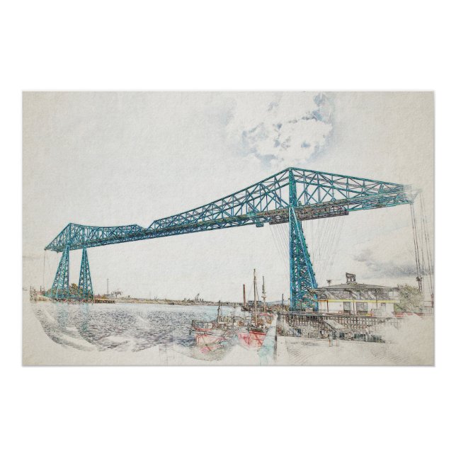 Middlesbrough Transporter Bridge Artistic Sketch Poster (Front)
