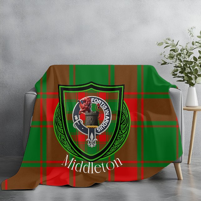 Middleton Scottish Clan Tartan Crest Fleece Blanket (Creator Uploaded)