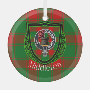 Middleton Scottish Clan Tartan & Crest Glass Ornament