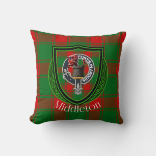 Middleton Scottish Clan Tartan & Crest Throw Pillow