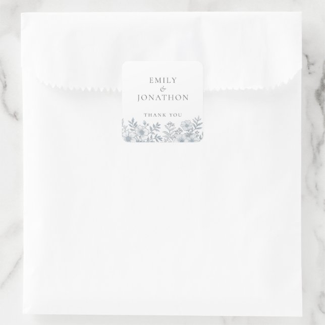 Midern Grey Florals Wedding Thank You Square Sticker (Bag)
