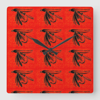 Midge in black on red fly fishing fly tying art square wall clock