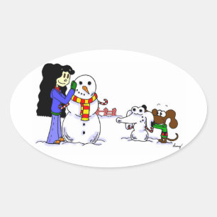 Midge Playing in Snow Stickers - Customize