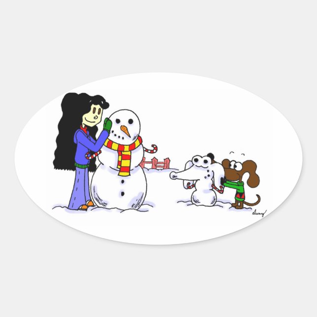 Midge Playing in Snow Stickers - Customize (Front)