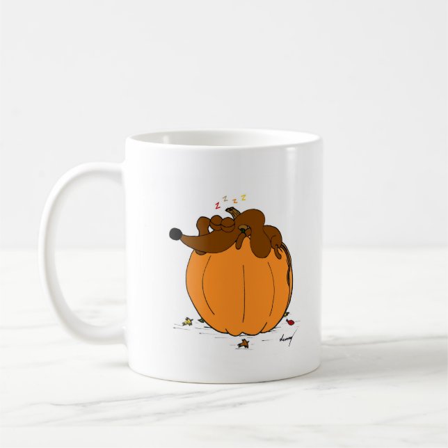 Midge Sleeping on a Pumpkin Mug (Left)