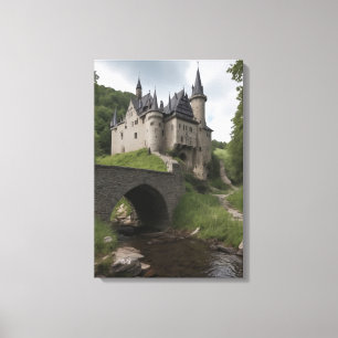 Midieval Castle by a Stream Canvas Print